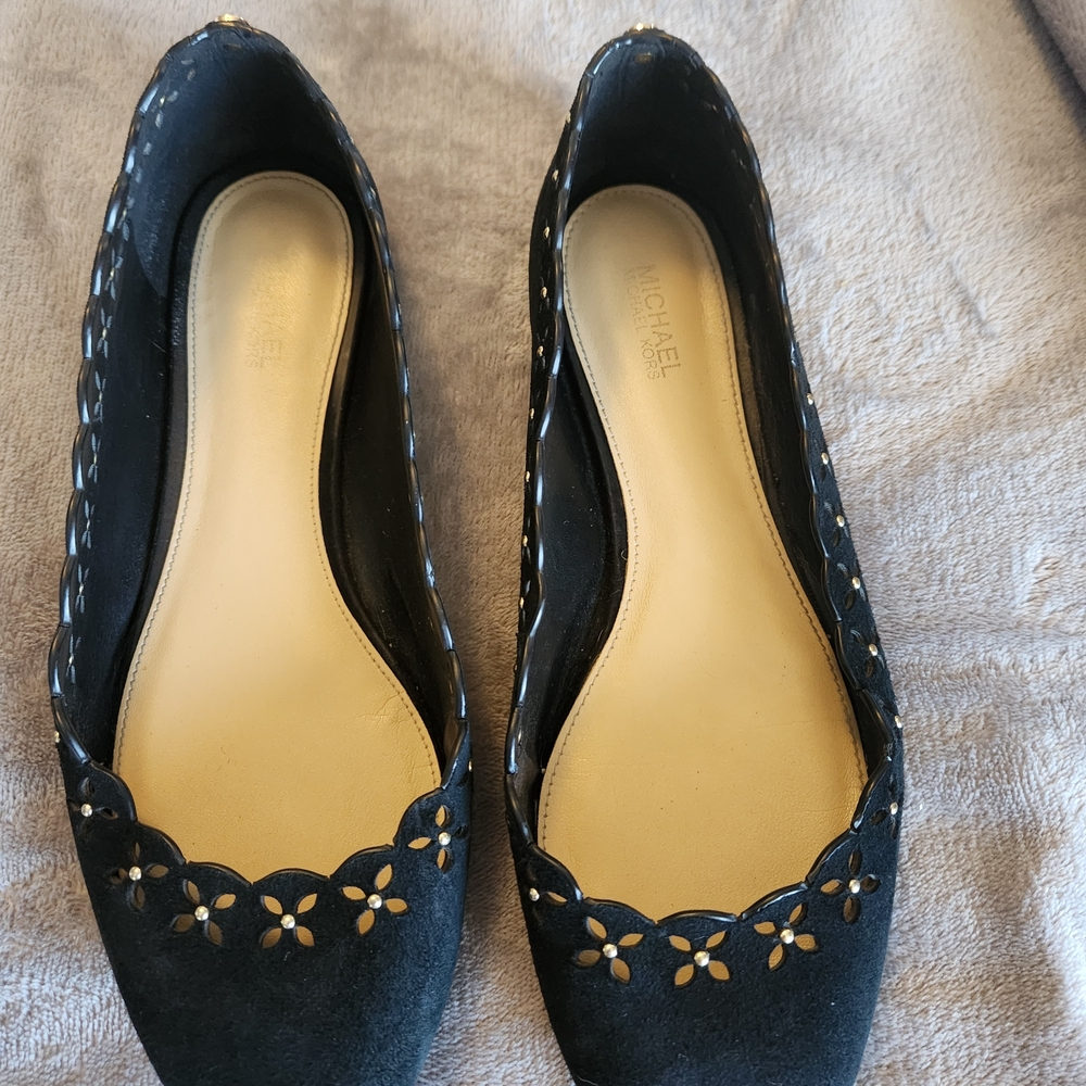 Michael Kors Black Flats with Gold Accents